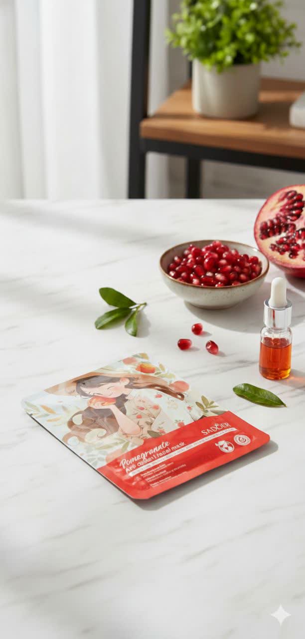 ماسک صورت ورقه‌ ای سادور SADOER مدل عصاره انار Pomegranate